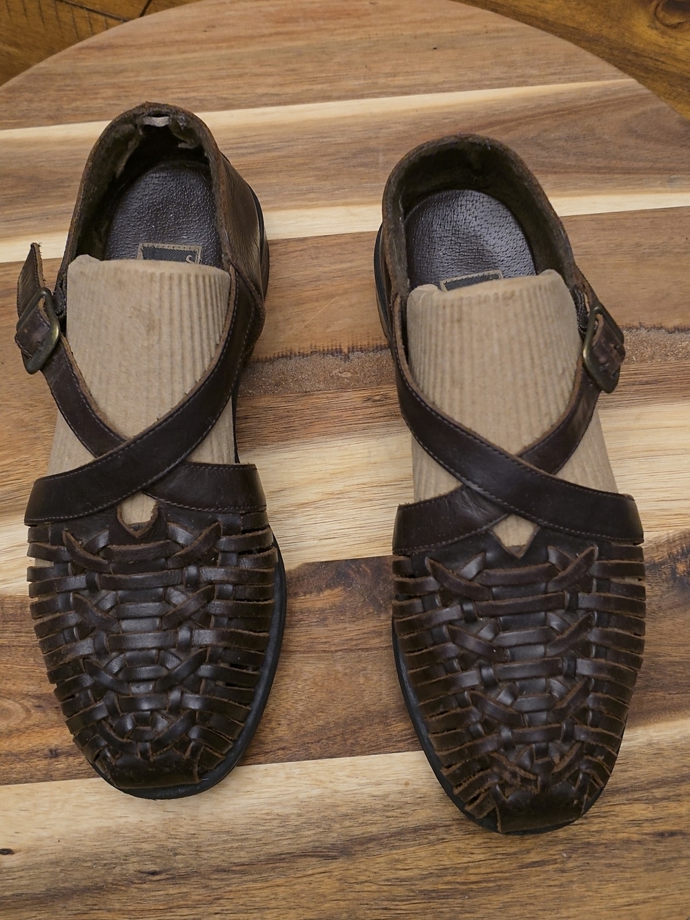 Mootsies Tootsies Moohoorahs 7.5 Brown Leather Woven Fisherman Sandals Y2K